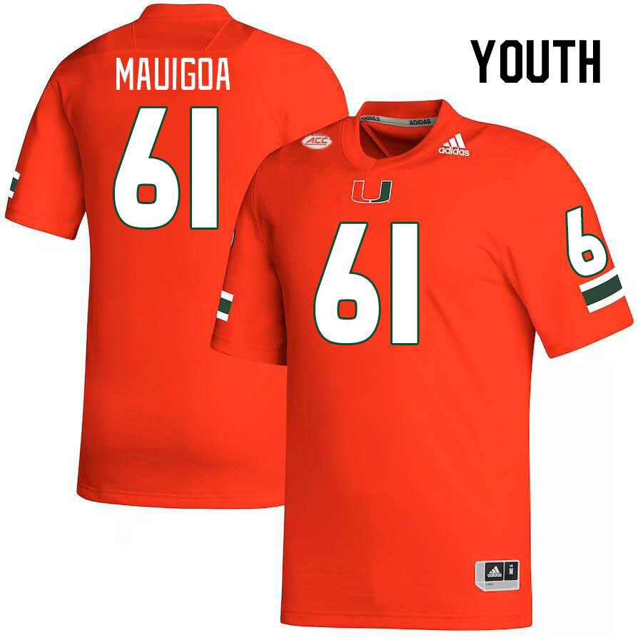 Youth #61 Francis Mauigoa Miami Hurricanes College Football Jerseys Stitched-Orange - Click Image to Close